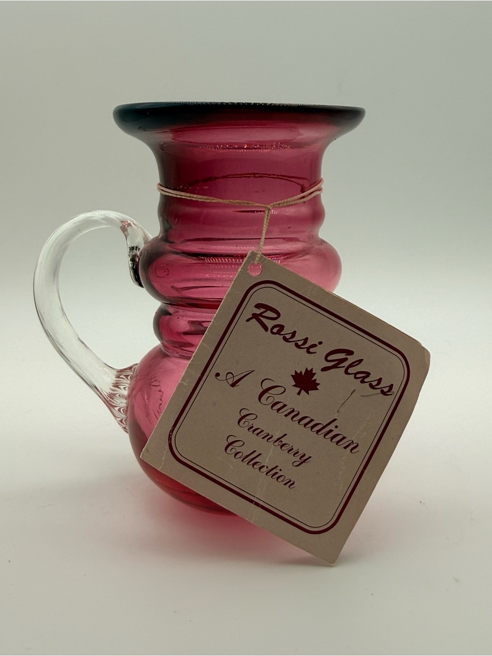 Cranberry Pitcher-Style Vase with Clear Handle